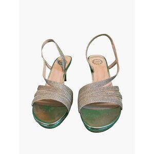 I.Miller Womens Metallic Sparkly Gold Strappy Open-Toe Heels Size 8.5M Bonded Le